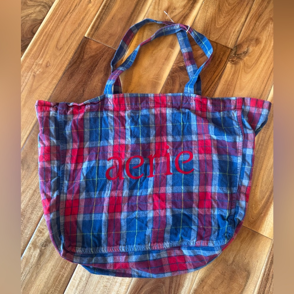 Aerie Cotton Plaid Flannel Tote Bag - Picture 1 of 5